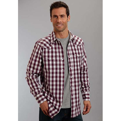 Stetson Mens Original Rugged C2 Blurred Check Long Sleeve Snap Shirt