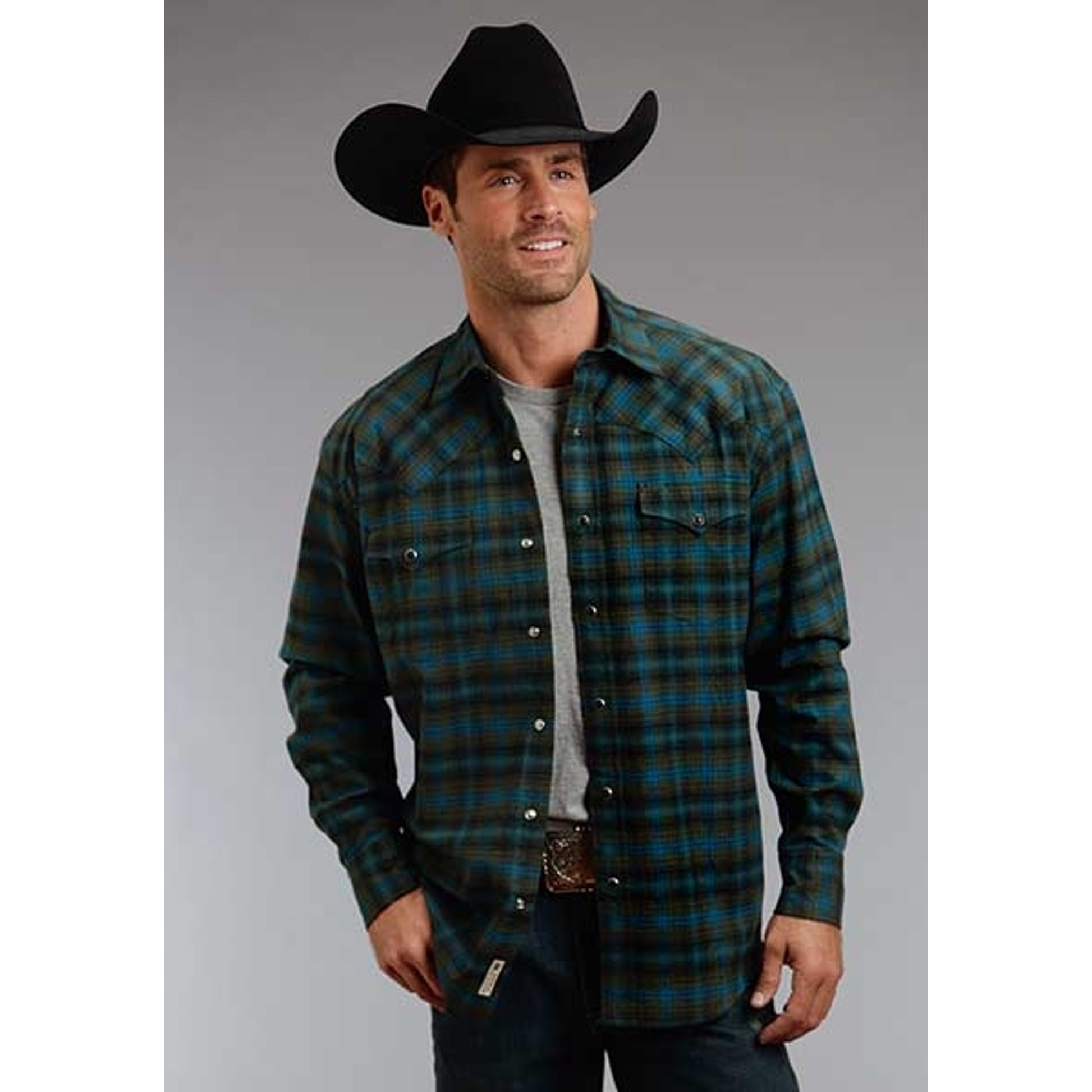 Stetson Mens Original Rugged Dubliners Plaid Long Sleeve Snap Shirt