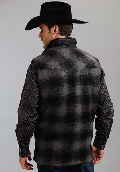 Stetson Mens Plaid Wool Blend Vest - Black/Grey