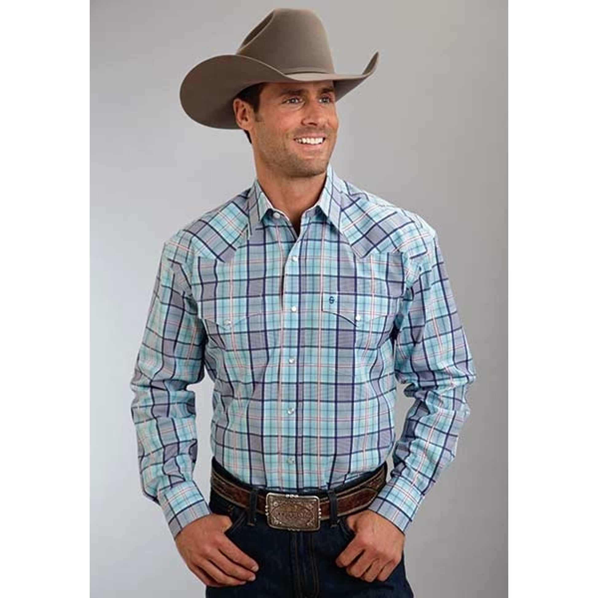 Stetson Mens Spring IV Streetlight Plaid Long Sleeve Snap Shirt