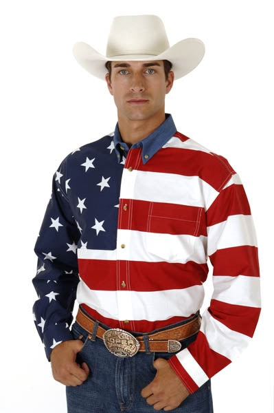 Roper Mens American Flag L/S Shirt