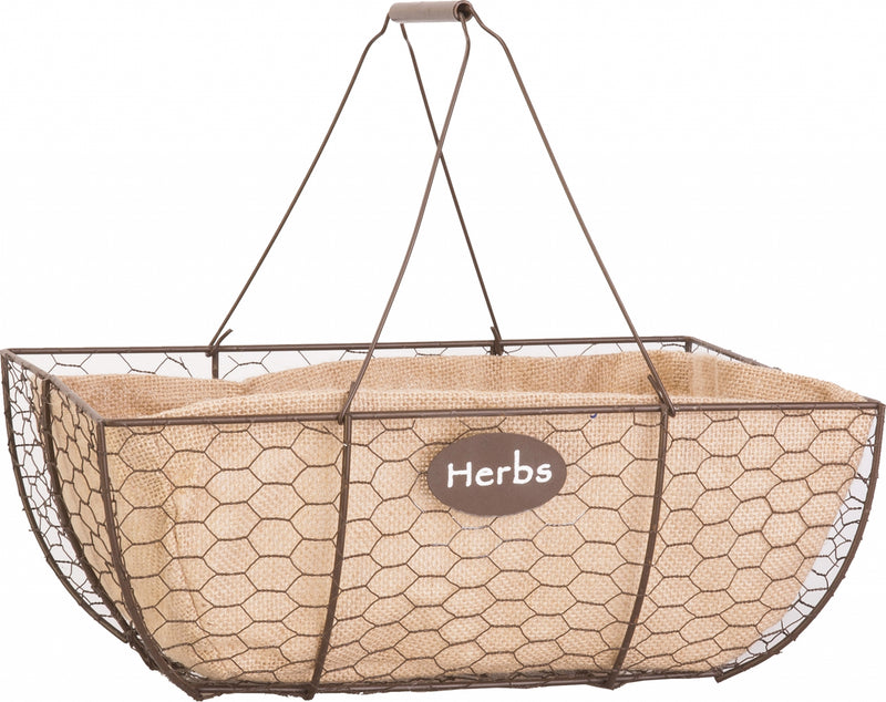 Herb Basket with Burlap Liner 14in Rust with Burlap