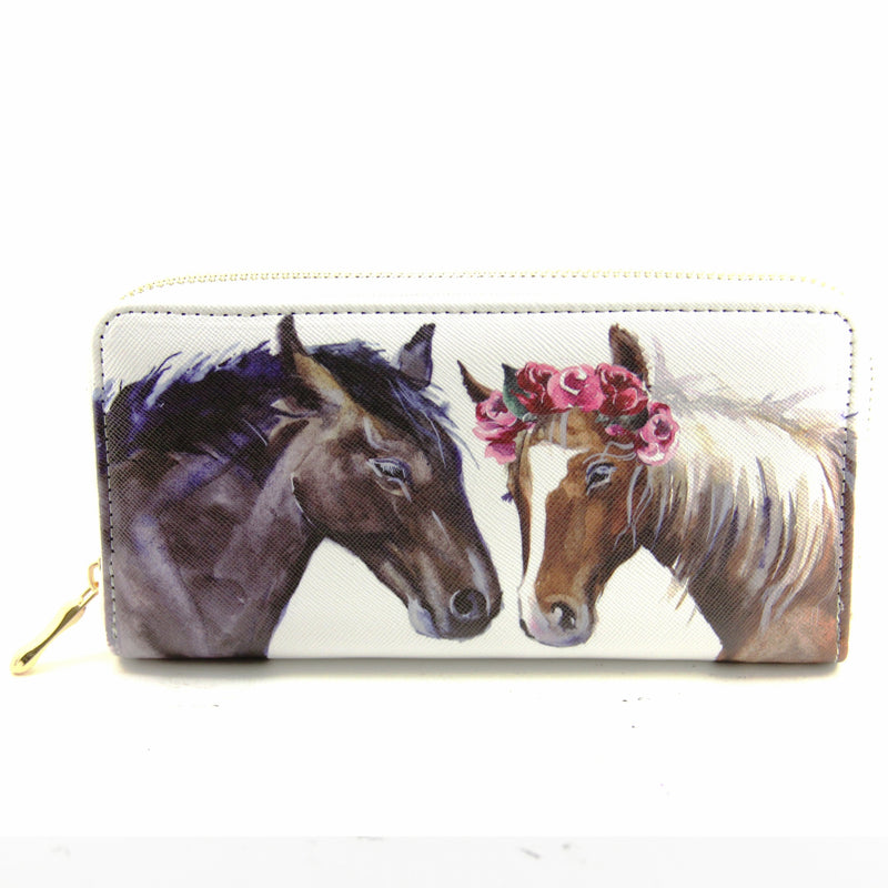 Horse Heads with Flowers Wallet