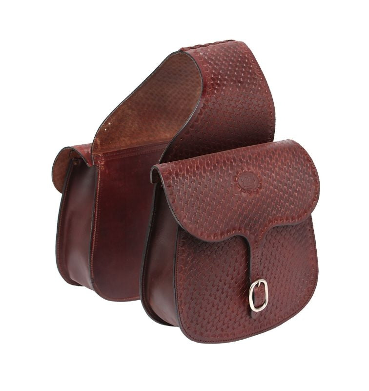Tough1 Leather Basket Tooled Saddlebag