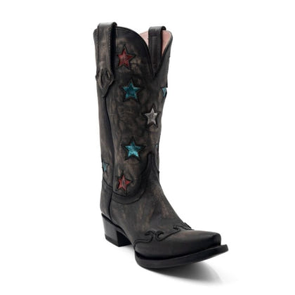 Ferrini Kids Print Crocodile Sq Toe Black Boots