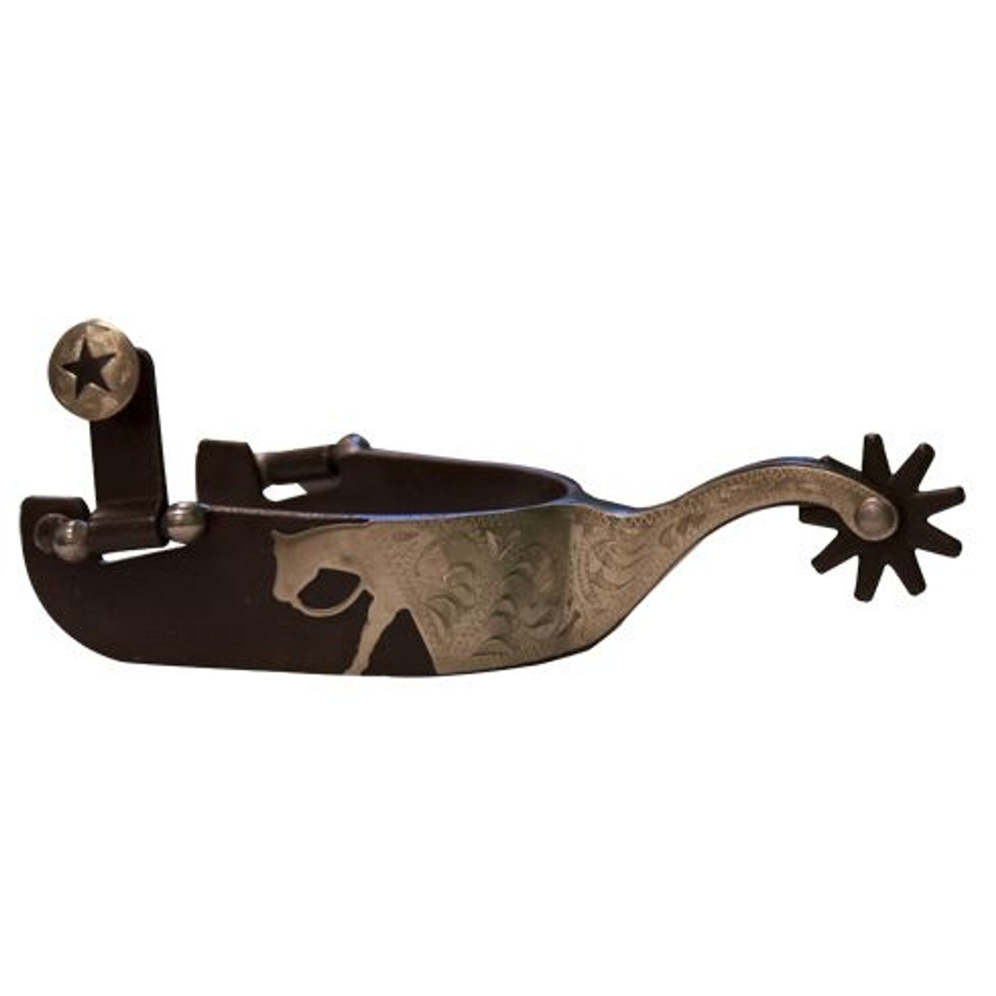 Mens Antique Engraved Horse Silhouette Spurs
