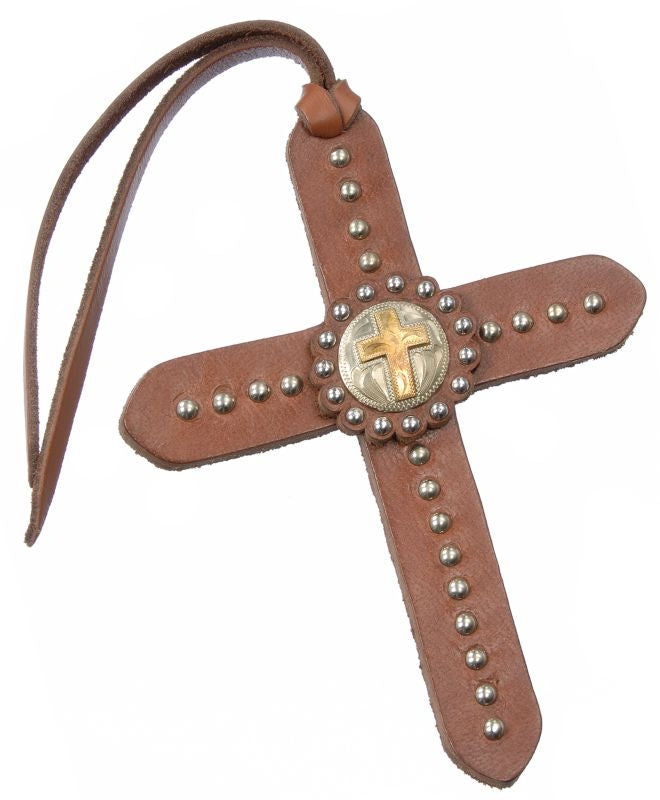Silver Antique Brown Overlay Concho Style Cross