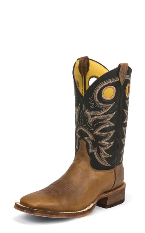Justin Mens Bent Rail Sq Black Spiral Boots
