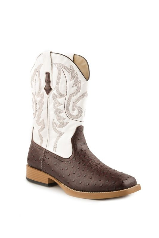 Roper Mens Sq 11in Faux Ostrich White Boots