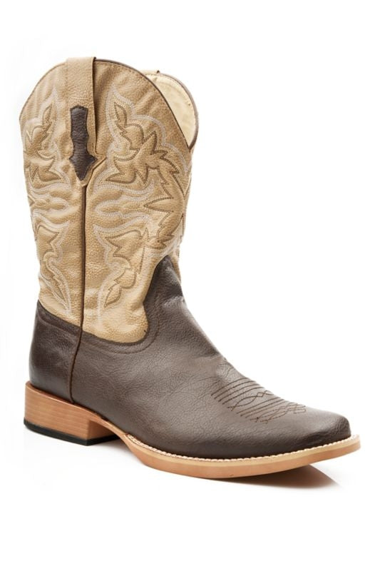 Roper Mens Sq Toe 11in Faux Leather Brn Boots