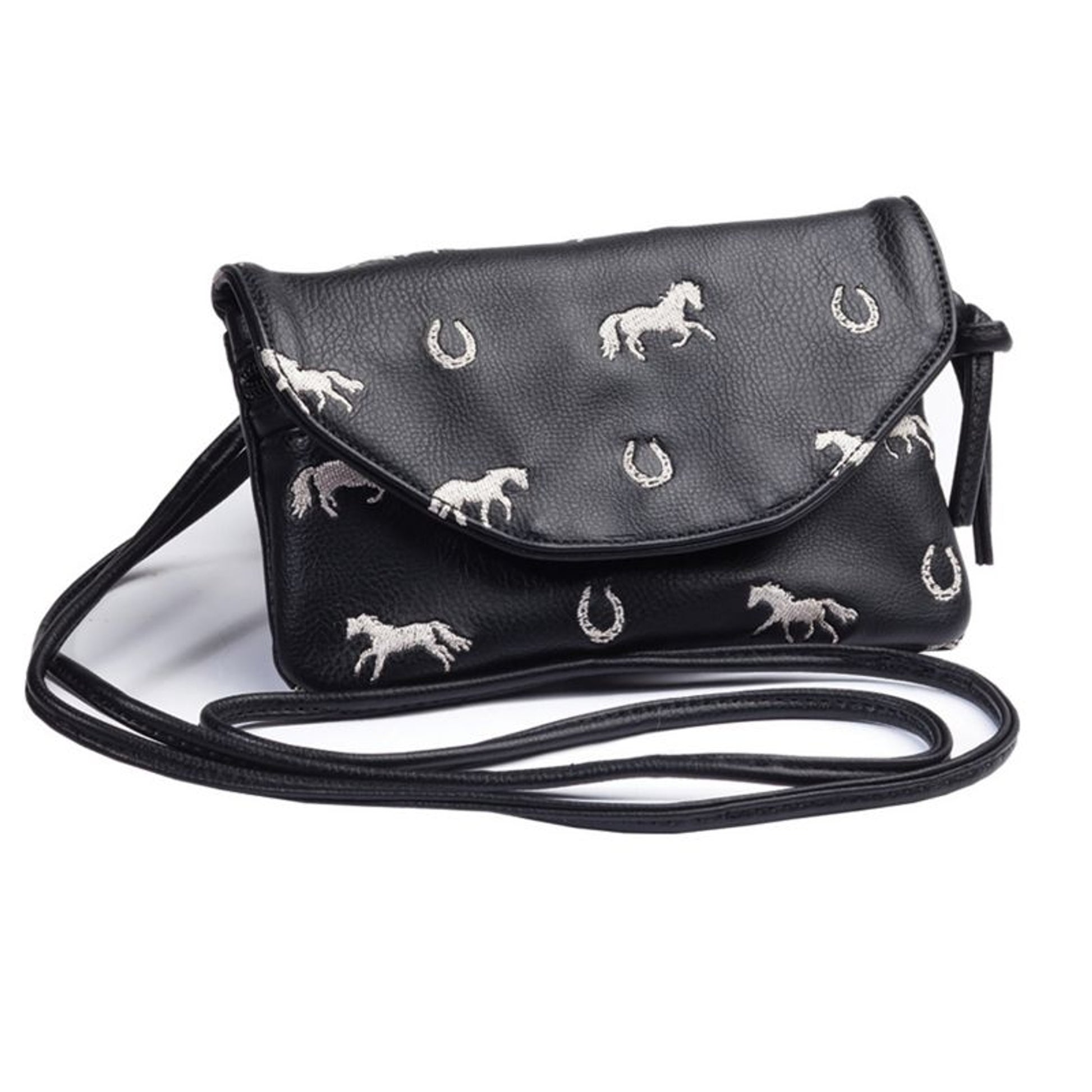 Embroidered Black Wallet/Purse Combo Bag