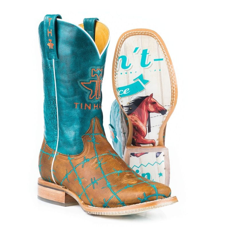 Tin Haul Ladies Barbd Wire Square Toe Boots