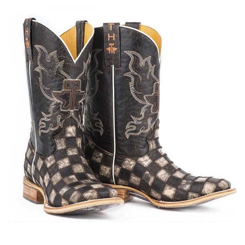 Tin Haul Mens Gunmetal Check Square Toe Boots