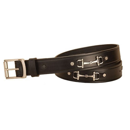 Tory Nickel Snaffle Bit Leather Belt 24 Bk/Gry