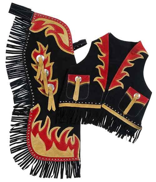 Tough1 Premium Youth Chap/Vest Set Horse/Flame