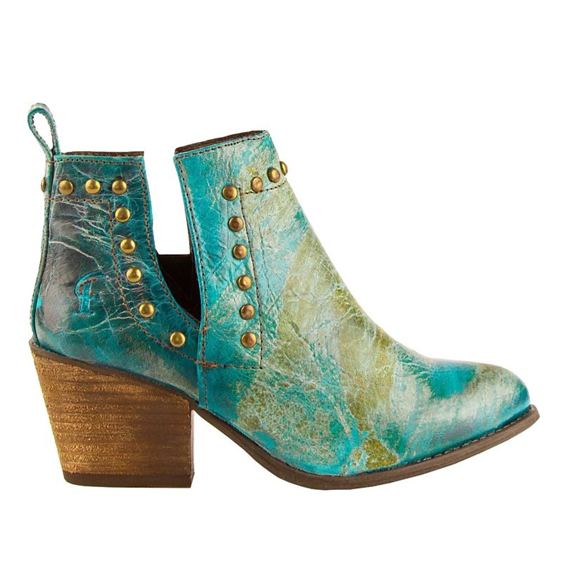 Ferrini Ladies Rnd Toe Turquoise Leather Booties