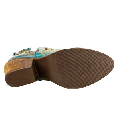 Ferrini Ladies Rnd Toe Turquoise Leather Booties