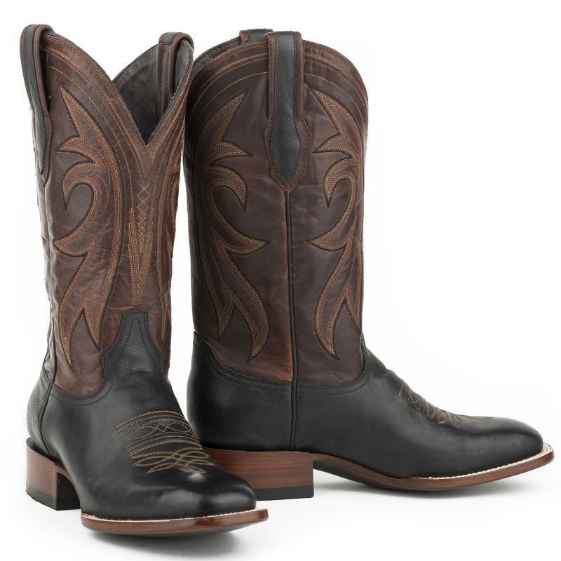 Stetson Mens Sq Toe Black Calf Vamp Boots