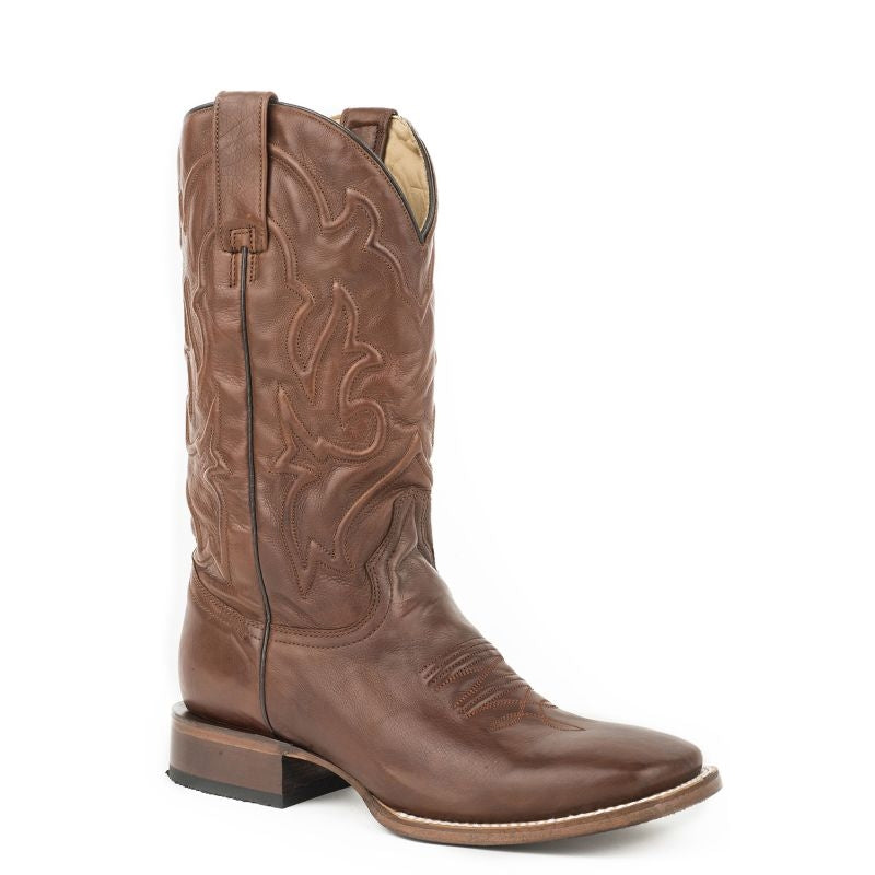 Stetson Mens Sq Toe Exotic Brn Vamp Boots