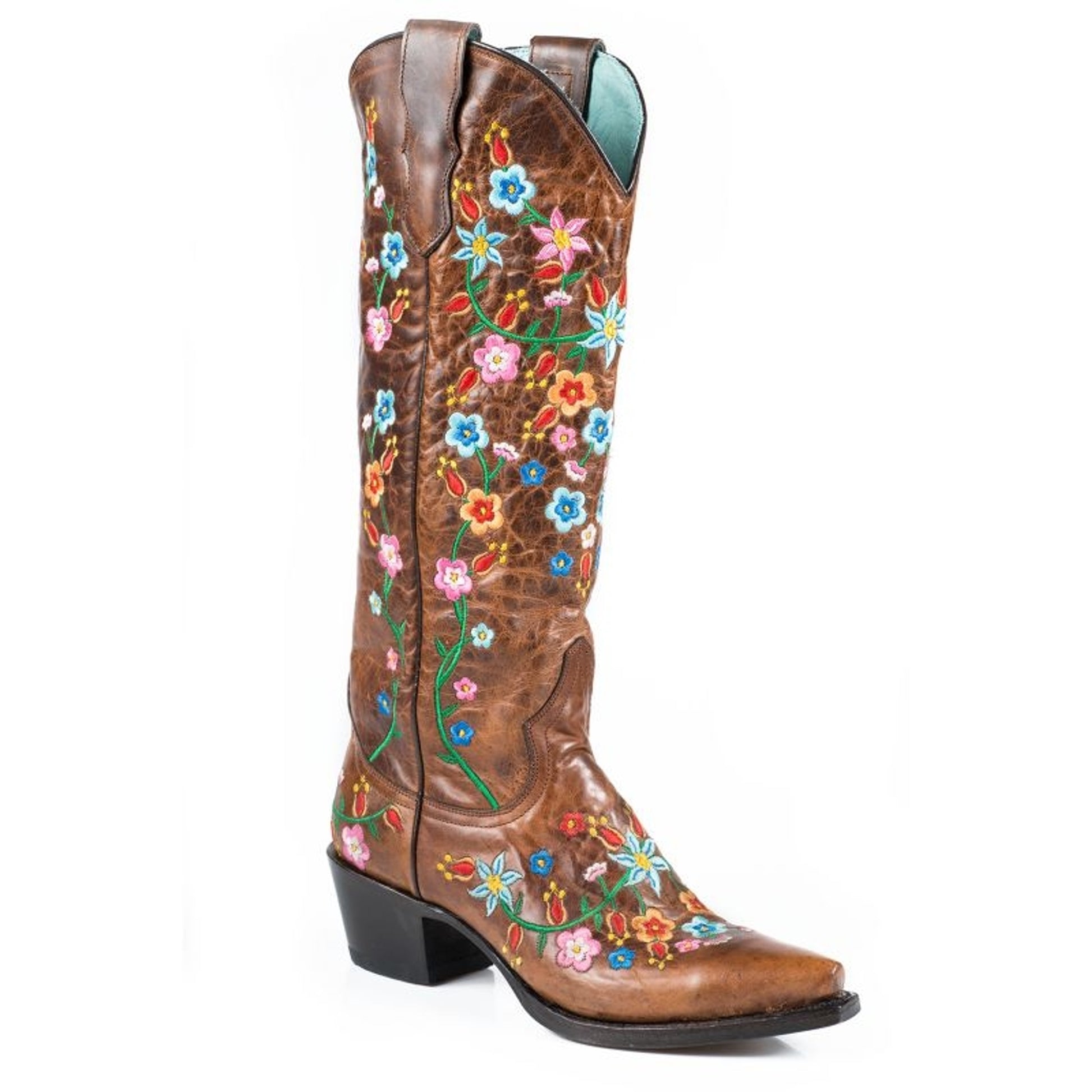 Stetson Ladies Fashion Toe Brn Floral Boots