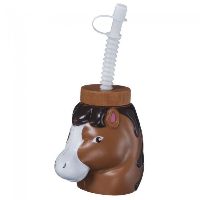 Plastic Horse Cup with Flexible Straw