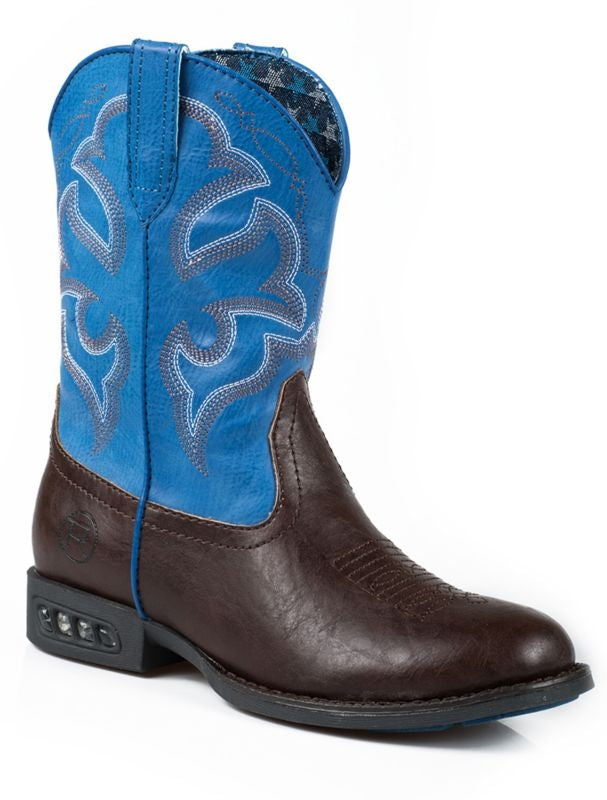 Roper Kids Rnd Toe Brown/Blue Light Up Boots