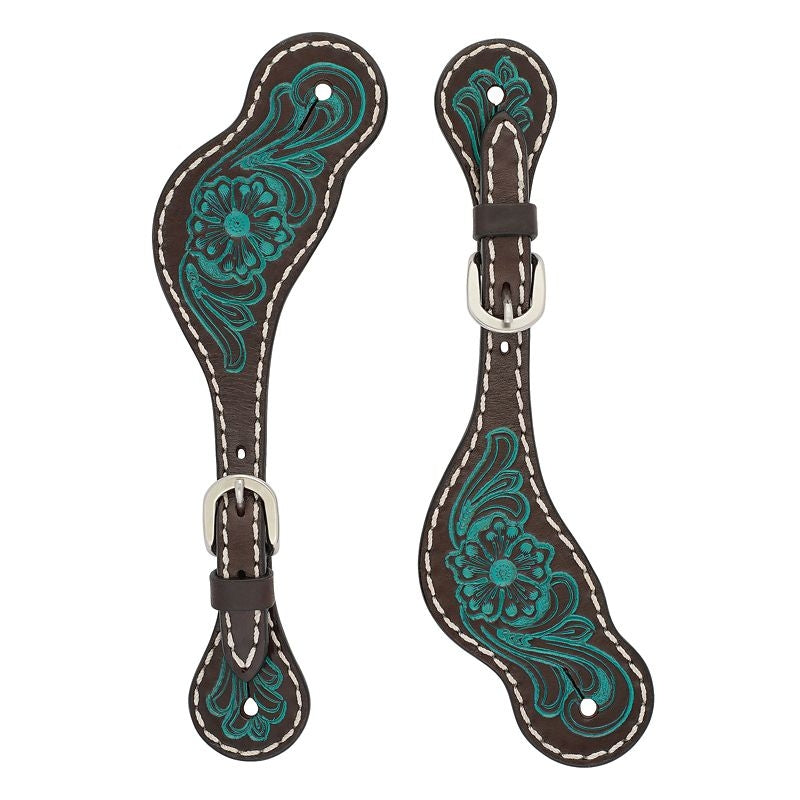 Weaver Turq Cross Ladies Carved Flower Spur Straps