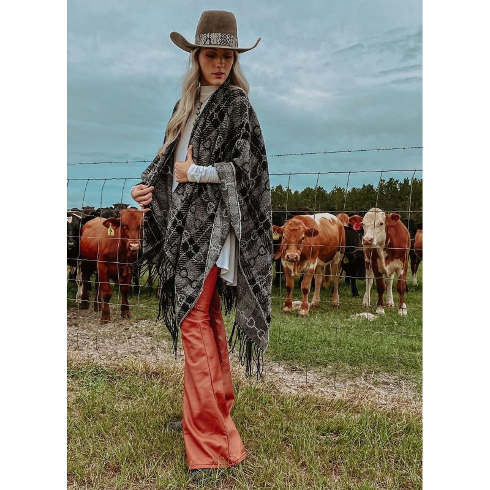 Snaffle Bit Black Plaid Poncho