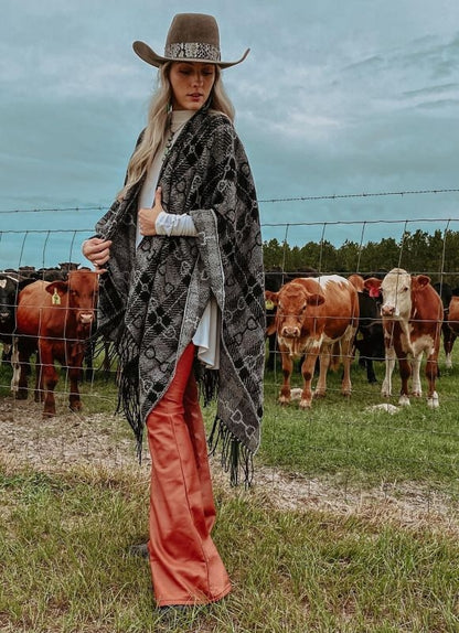 Snaffle Bit Black Plaid Poncho