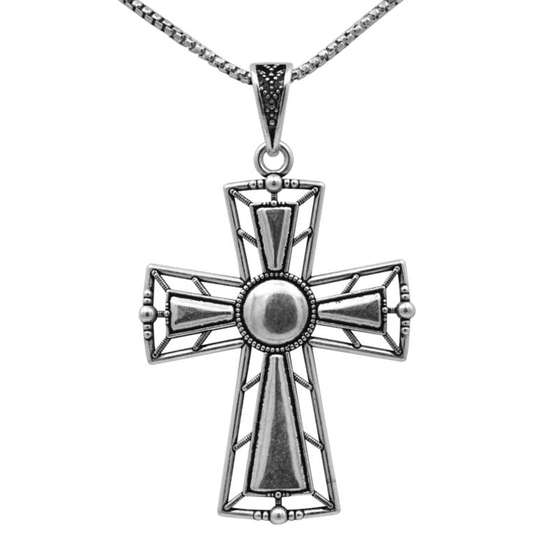 Kelly Herd Mens Outlined Cross Pendant Necklace