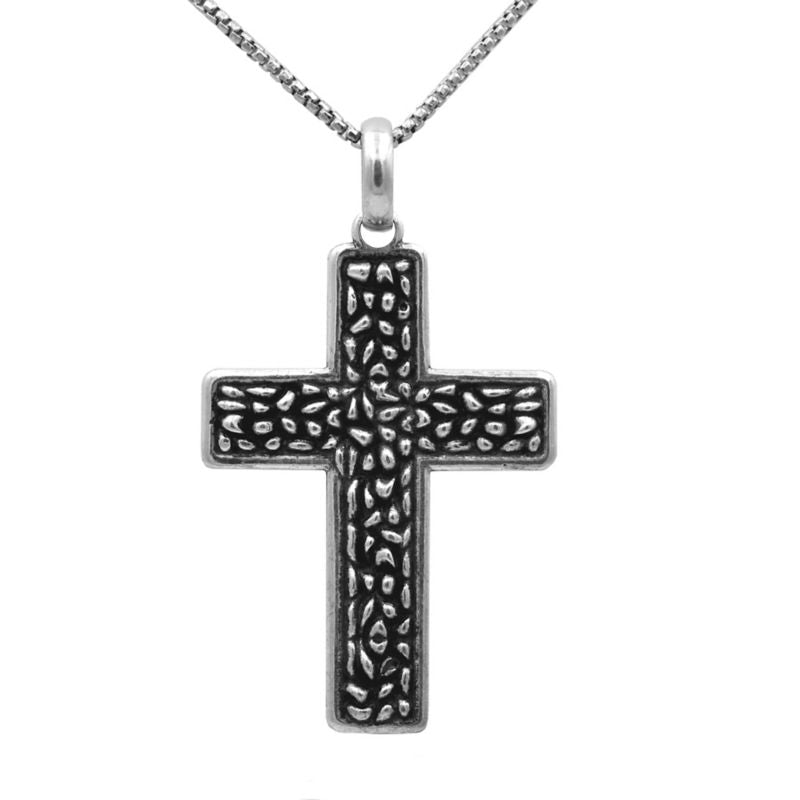 Kelly Herd Mens Textured Cross Pendant Necklace
