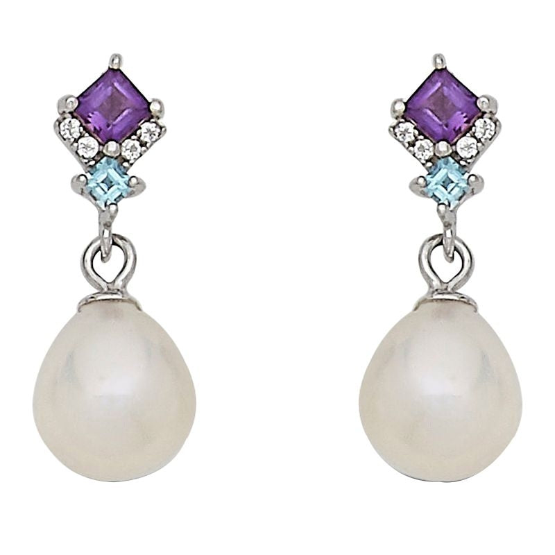 Kelly Herd Amethyst/Blue Topaz Pearl Earrings