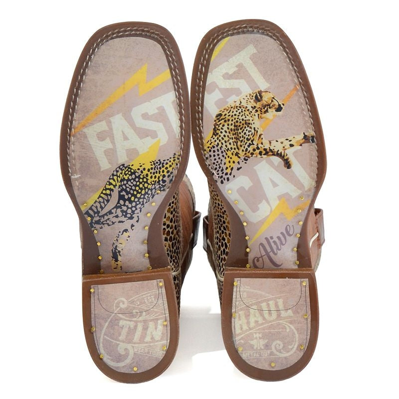 Tin Haul Ladies Golden Cheetah Sq Toe Boots