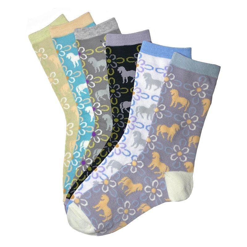 Horseshoe Blossoms Crew Socks 6 Pack