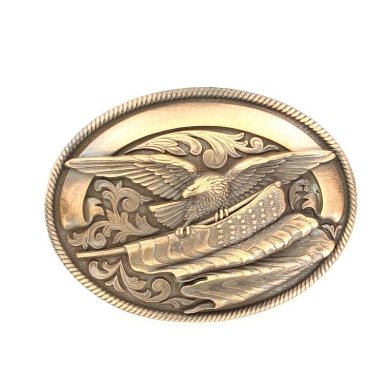 Nocona Oval Eagle Flag Silver Buckle