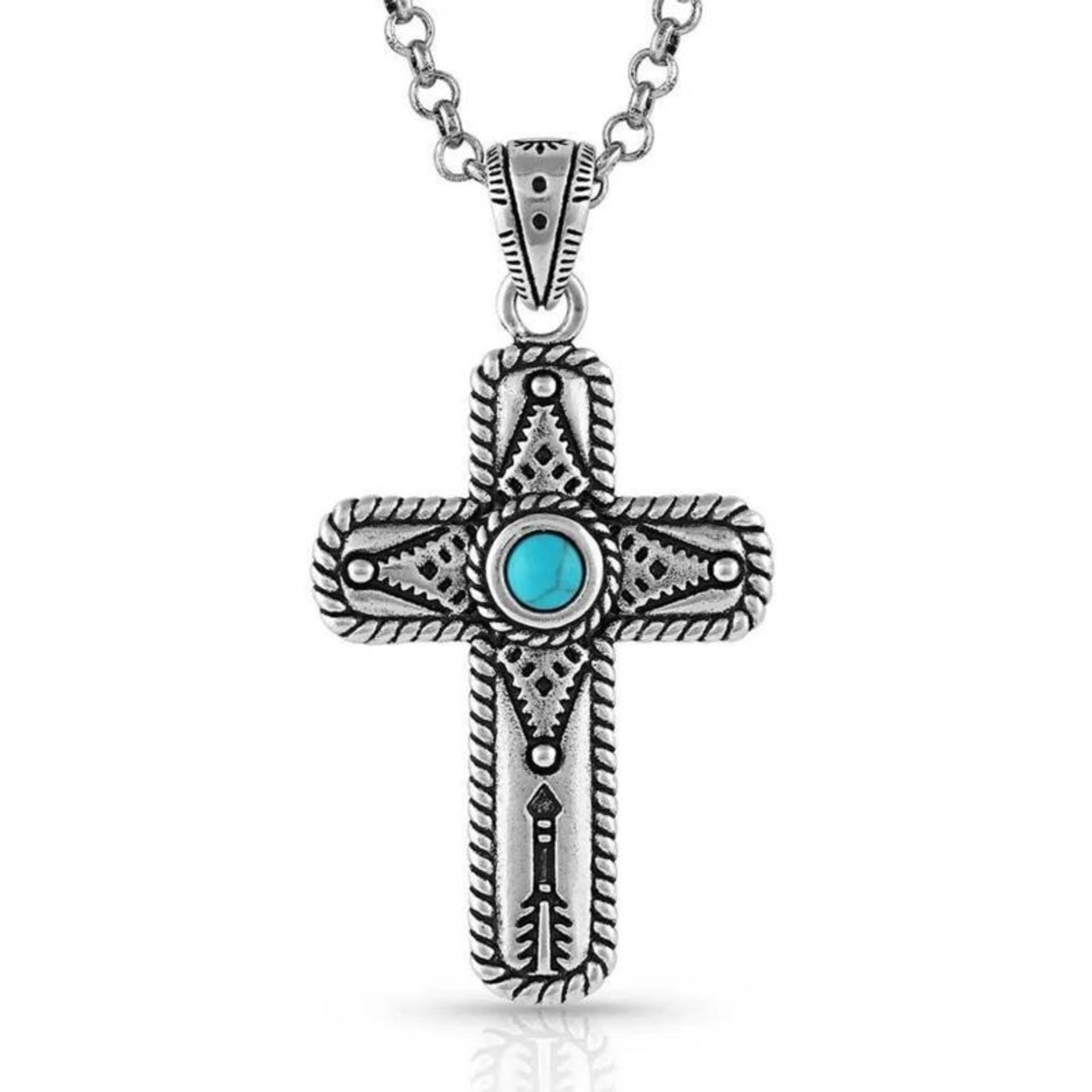 Montana SS Faith on Point Turq Cross Necklace