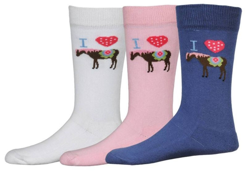 Tuffrider I Heart Pony Kids 3 Pk Socks Brown