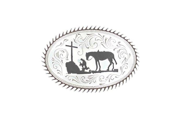 Nocona Youth Cowboy Prayer Buckle Silver Plated
