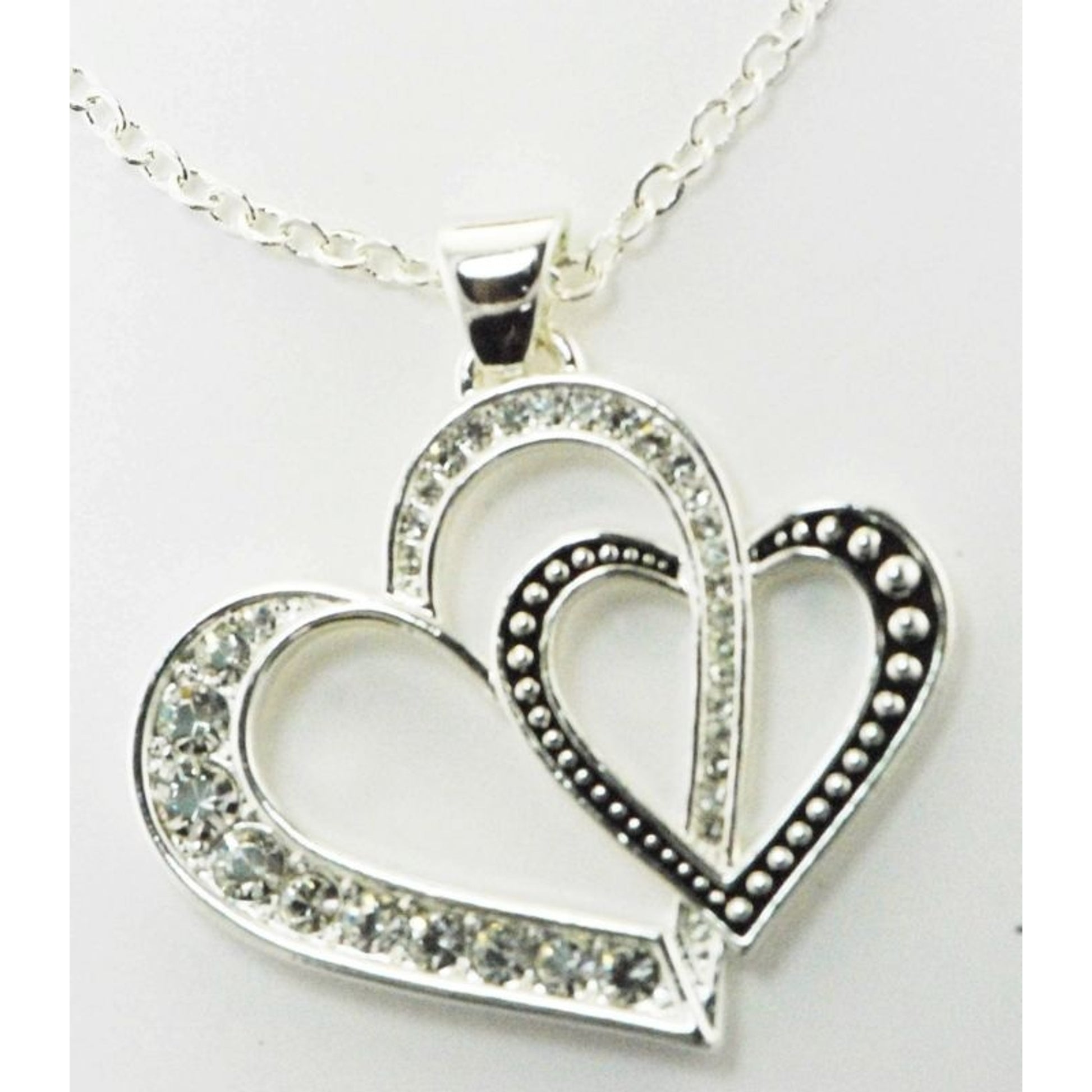 Western Edge Double Heart Necklace Blk/Slvr