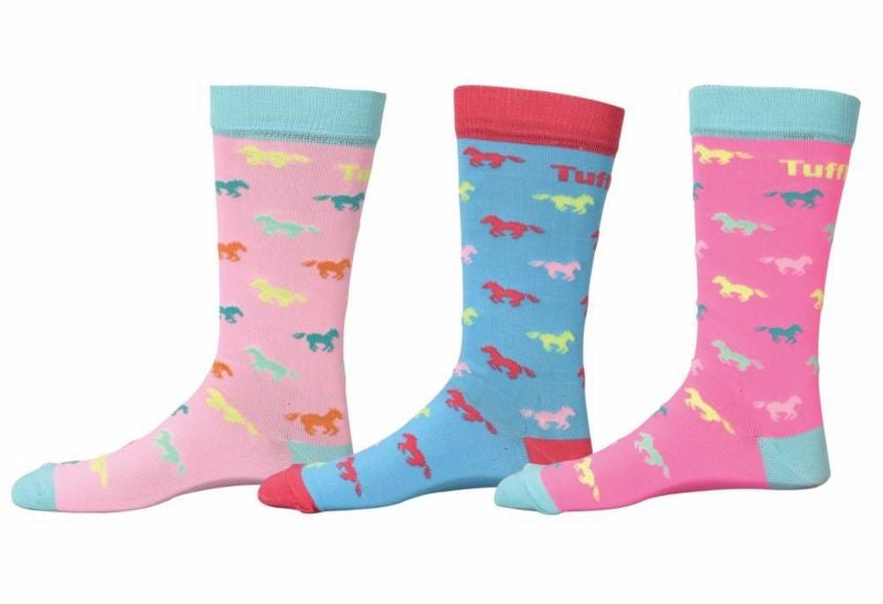 Tuffrider Kids Neon Pony Socks 3pk Brown