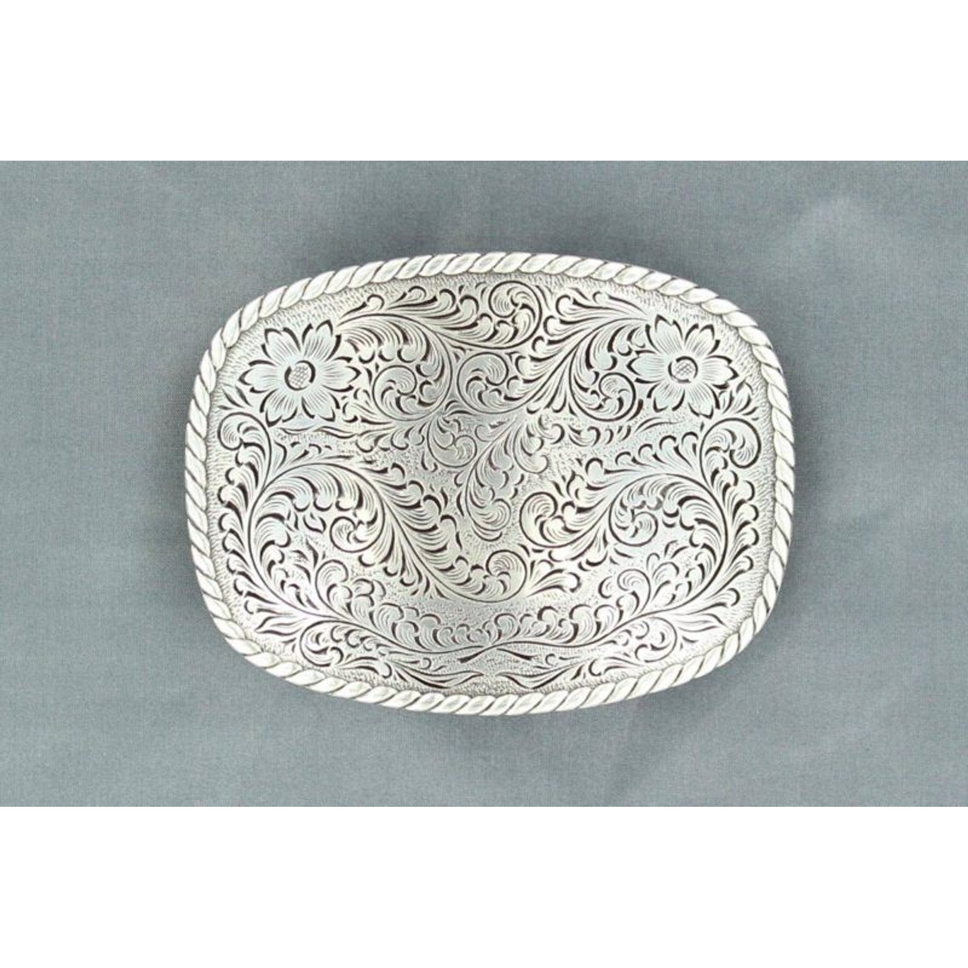 Nocona Oval Rectangle Floral Buckle Silver Plated