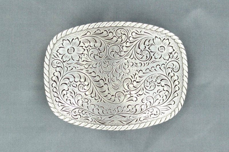 Nocona Oval Rectangle Floral Buckle Silver Plated