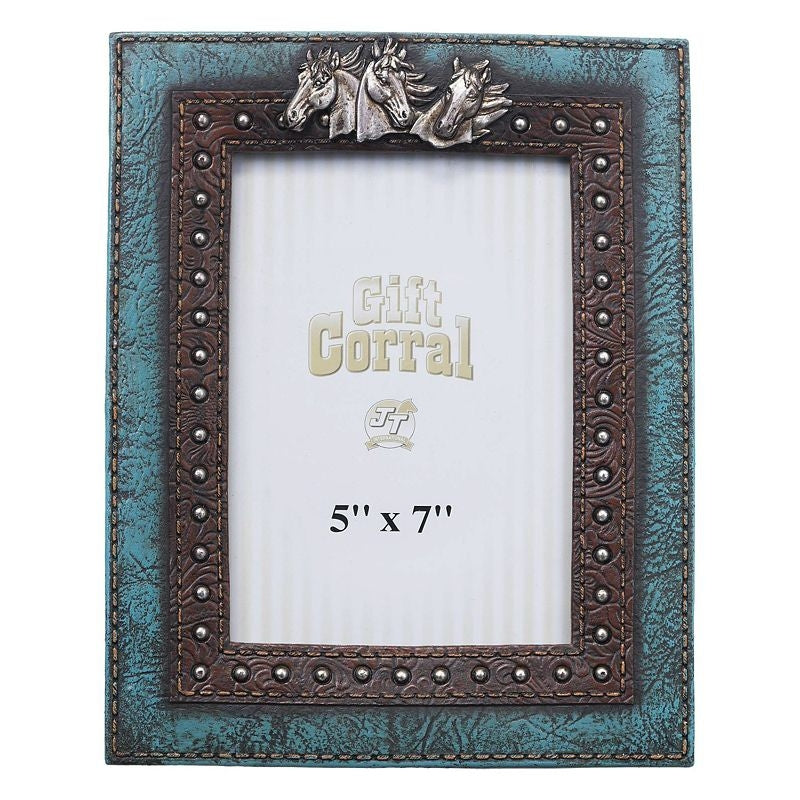 Frame Leather Design Horses 5 x 7