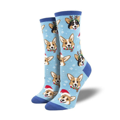 Christmas Corgis Socks Adult Blue