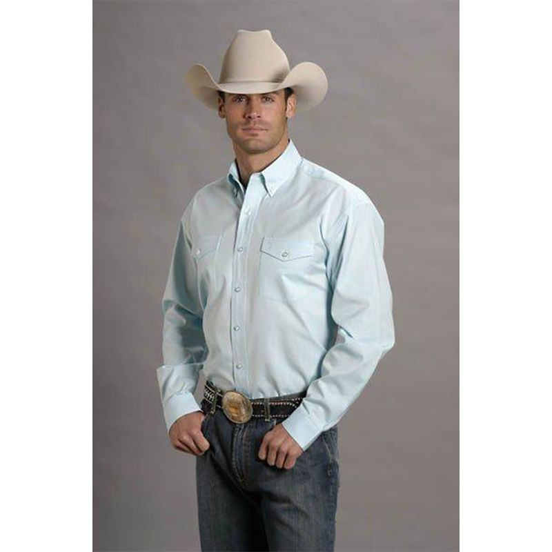 Stetson Mens Pinpoint Oxford LS Shirt L Blue