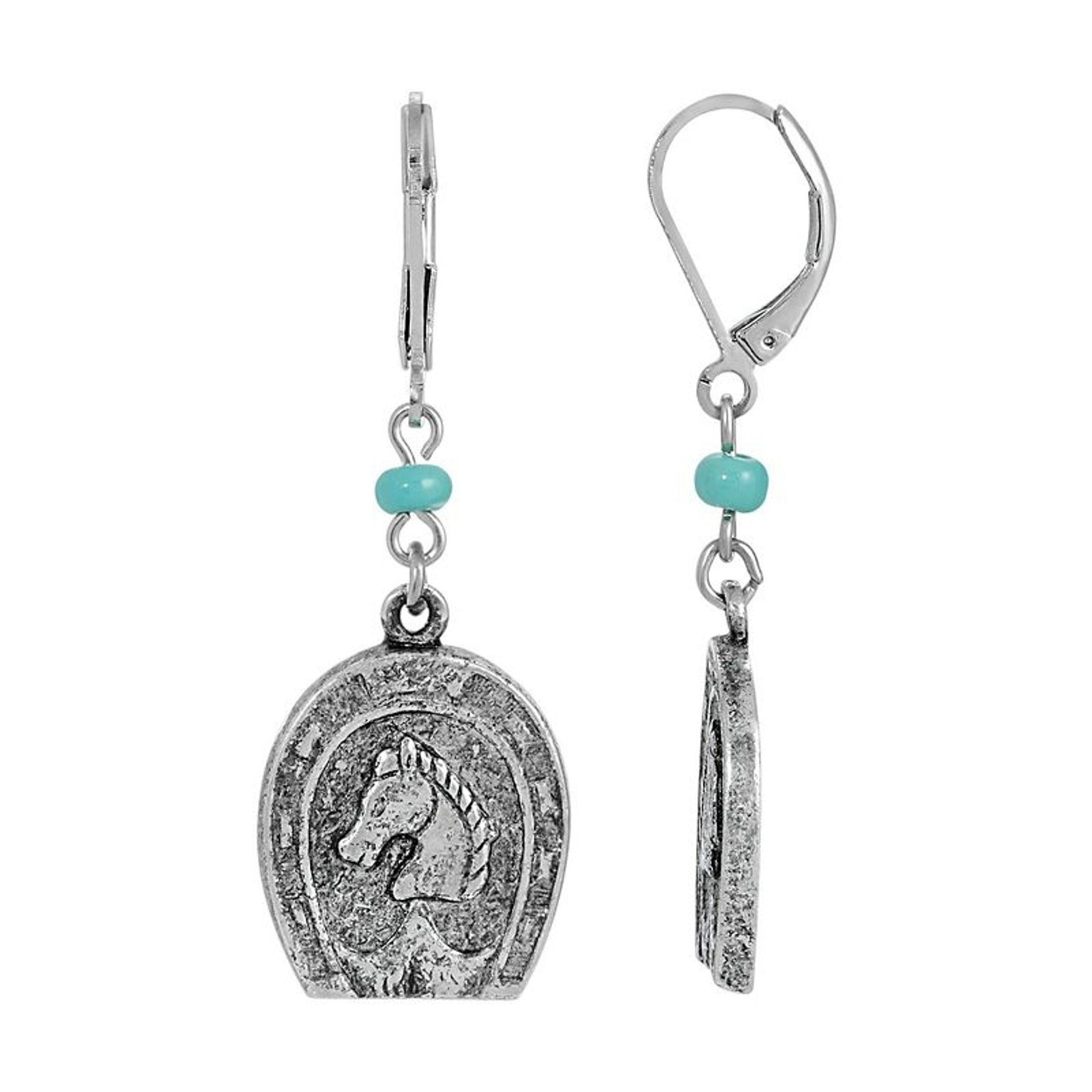 1928 Jewelry Turquoise Horseshoe Drop Earrings
