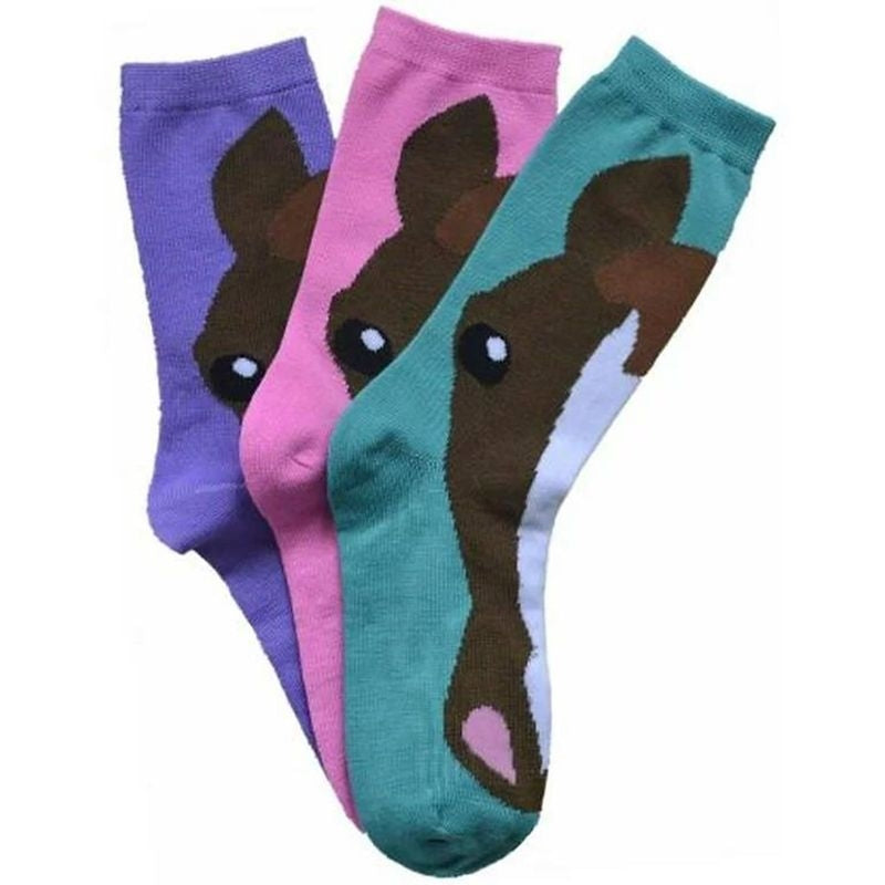 AWST Intl Ladies Horse Face Crew Socks 3Pack