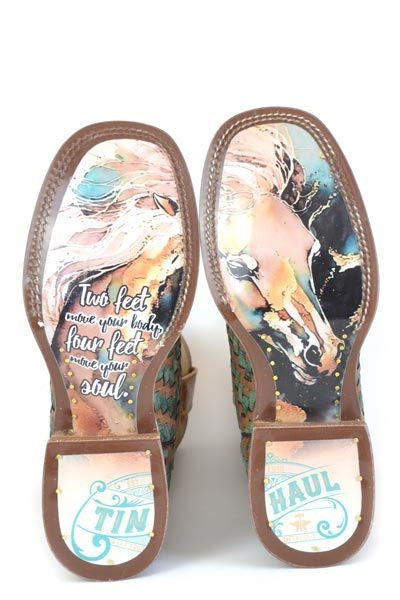 Tin Haul Ladies Horse Sole Sq Toe Boots
