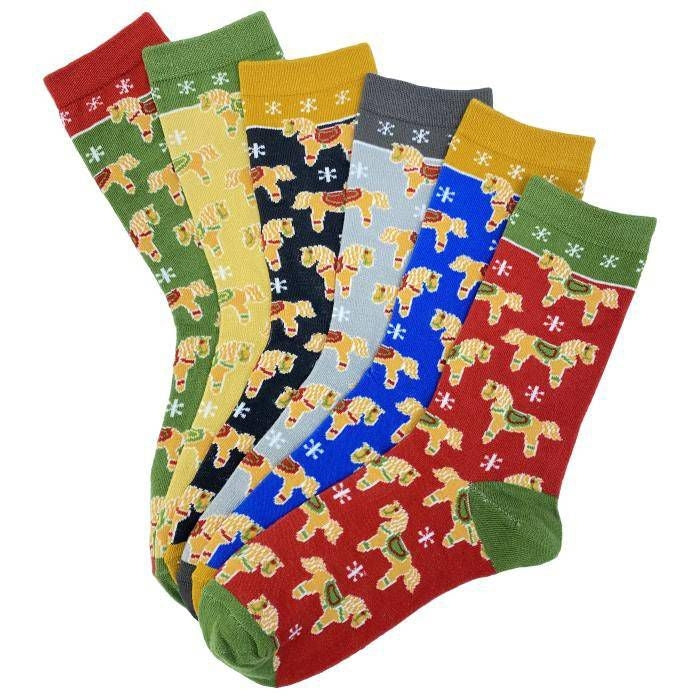 Gingerbread Horses Crew Socks Multi 6 Pack
