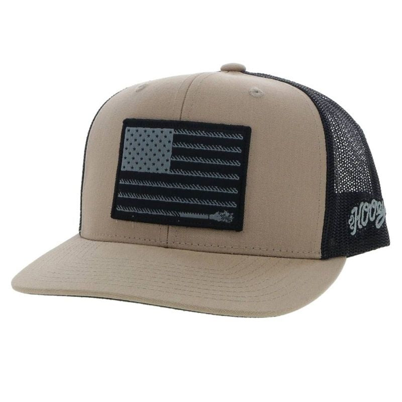 Hooey Liberty Roper 6 Panel Trucker Hat with Flag Tan